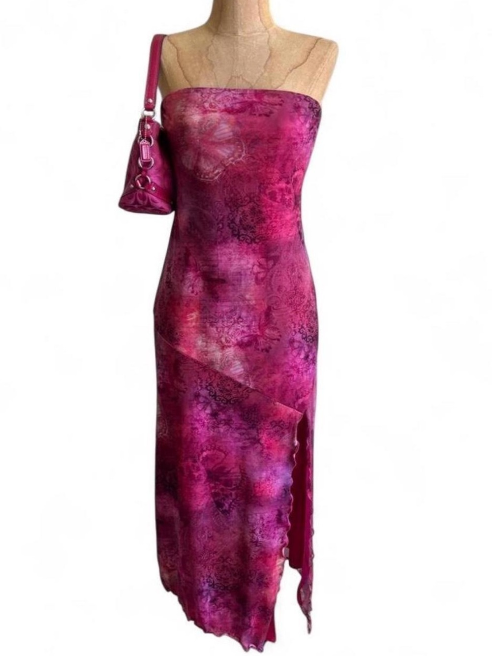 Strapless Pink Tie-Dye Midi Dress